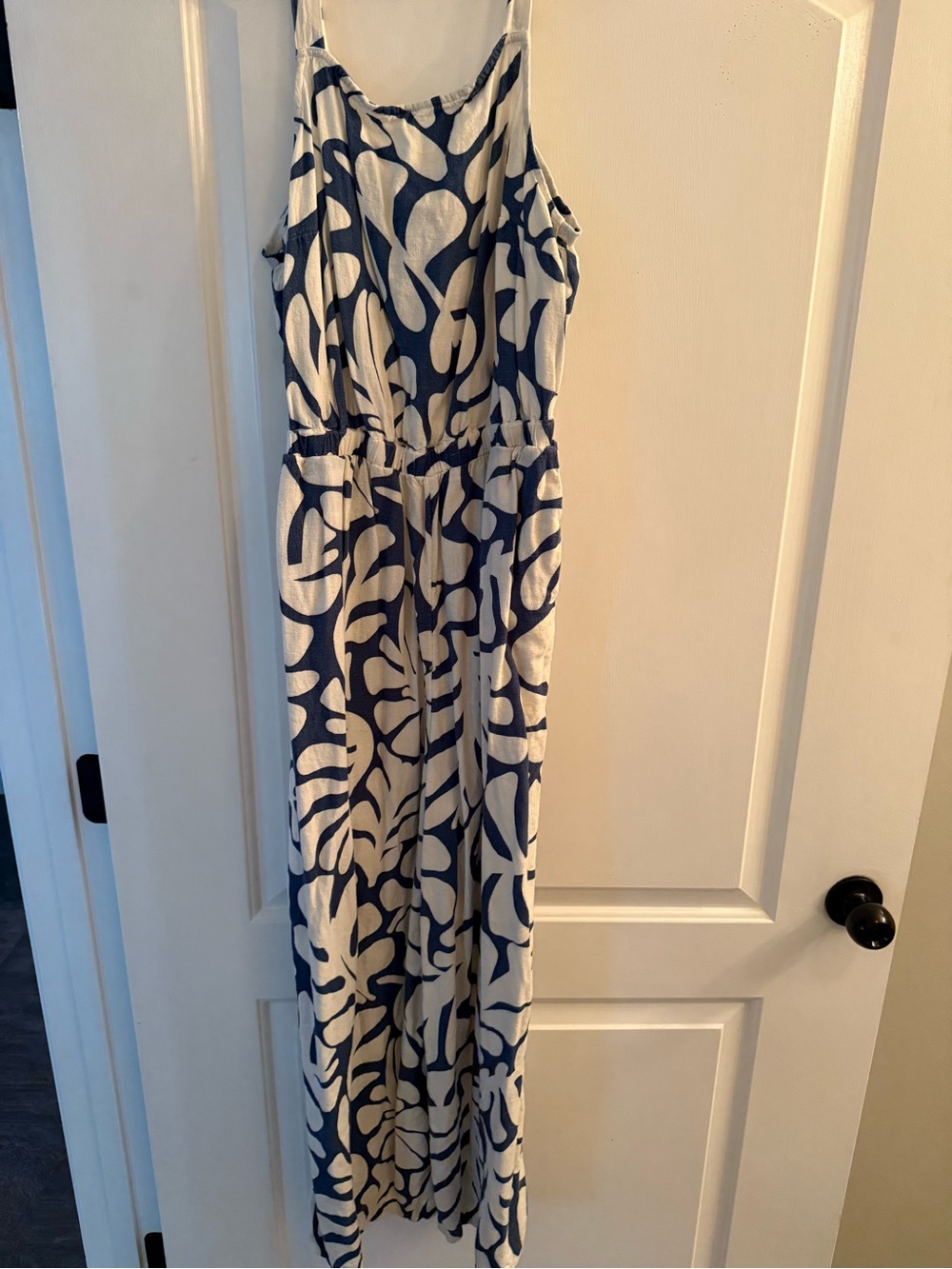 Sleeveless navy blue and Cream Printed Maxi jumpsuit NEW